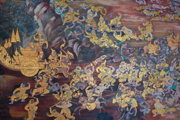 Bangkok Thailand December 2018 Drawings Ancient Buddhist Monastery Depicting Battle — Stock Photo, Image