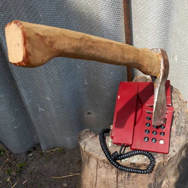 Large Sticks Out Outdated Push Button Telephone — Stock Photo, Image