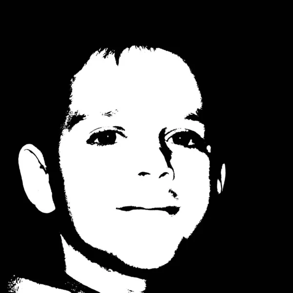 一个高加索男孩的脸黑色和白色模板 涂鸦蜡笔画脸 — 图库照片