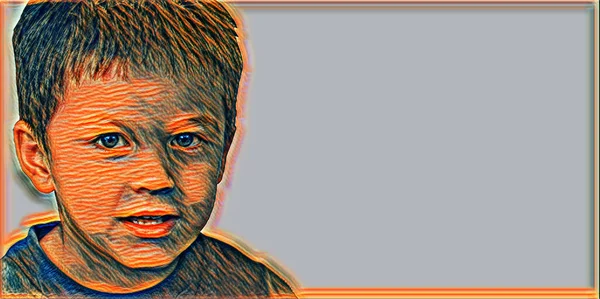 Portrait Caucasian Boy Stylized Modern Painting Copyspace — Stock Photo, Image