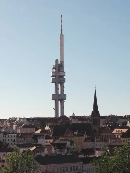 Wieża Telewizyjna Zizkov Miejski Pejzaż Pragi Widok Pragi Wzgórza Vitkovsky — Zdjęcie stockowe