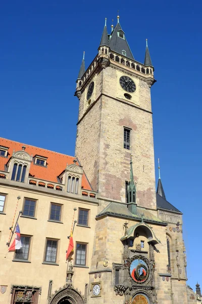 Prágai Óvárosháza Tornya Amelyen Csillagászati Óra Található — Stock Fotó
