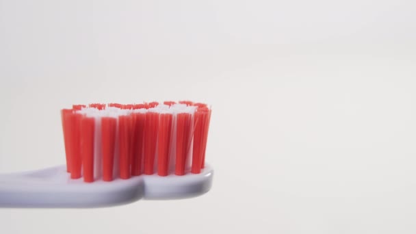 Une Main Presse Dentifrice Bleu Tube Sur Une Brosse Dents — Video