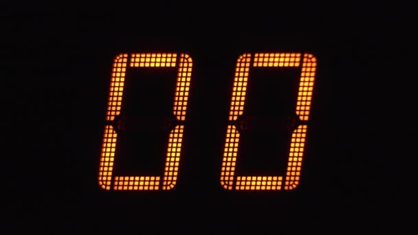 Fast Digital Countdown Orange Numbers Electronic Display Led Light Dark — Stock Video