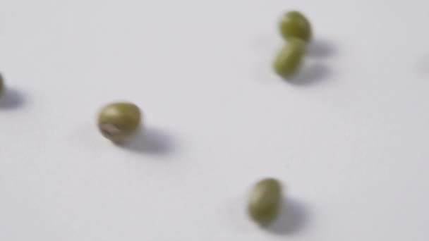 Mung Bean Roll Stop White Surface Plate Slow Motion Macro — Stock Video