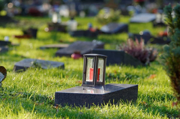 Lantern Gravestone Cemetery Pauper Graves Blurred Background — Stock Photo, Image