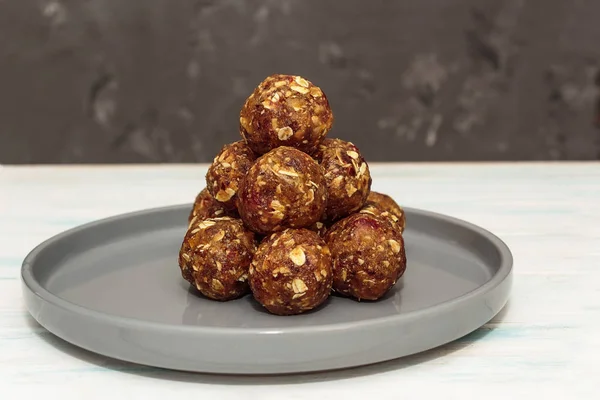 Homemade Energy Balls Healthy Breakfast Snack Raisins Dried Apricots Dates — 스톡 사진