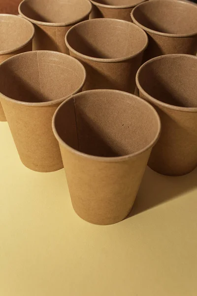 Beaucoup Tasses Papier Artisanal Pour Café Toute Boisson Sur Fond — Photo