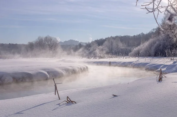 Winterlandschap Frosty Dag Rivier Pehorka — Stockfoto