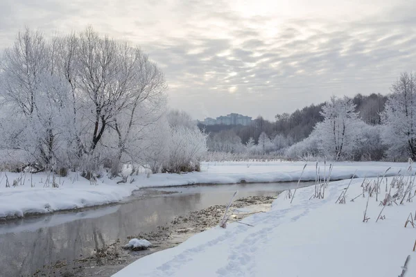 De besneeuwde rivier van Pekorka — Stockfoto