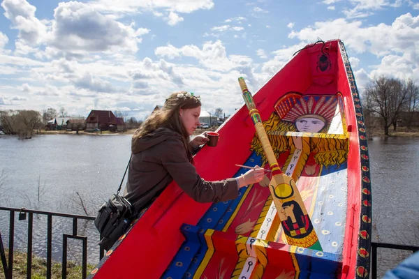 Kunst schilderij van boten — Stockfoto