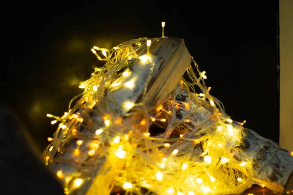 Decoración Navidad Chimenea Luces Cálidas —  Fotos de Stock