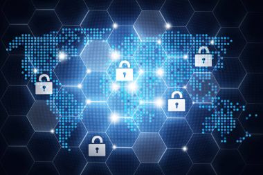 Dijital online güvenlik tasarım, konsept asma kilit simgeleri keşfi ile