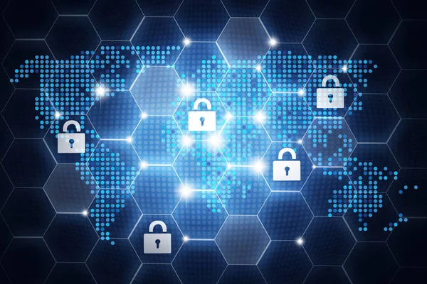 Dijital online güvenlik tasarım, konsept asma kilit simgeleri keşfi ile