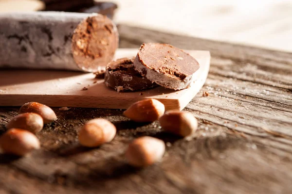 Salsiccia di cioccolato fatta in casa dolce — Foto Stock