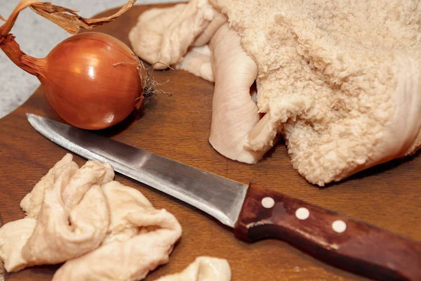 Schapen pensen, haggis ingrediënt op houten tafel — Stockfoto