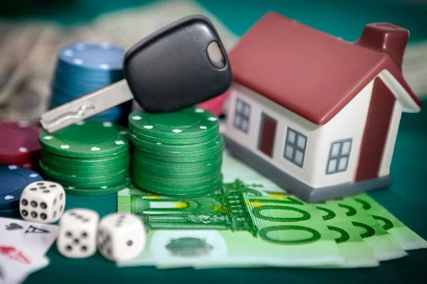 House Gambling Chips House Car Keys Poker Chips House Money — Stock Photo, Image