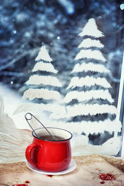 Cozy tasse de thé de Noël nature morte — Photo