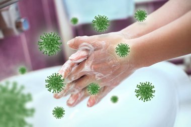 Corona virüsünün önlenmesi için sabuncuyla el yıkama, Coronavirus yaymayı durdurmak için hijyen.