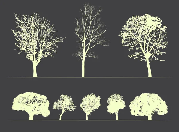 Arbres vectoriels sur fond foncé doux — Image vectorielle