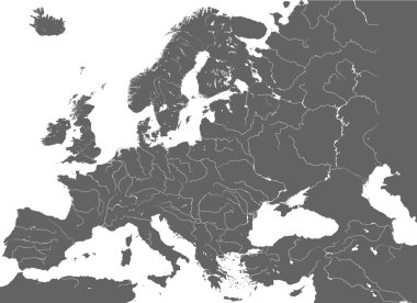 yüksek Detaylı vektör harita Europe ana nehir