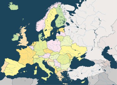 Ana nehir ile Avrupa yüksek Detaylı siyasi Haritası.