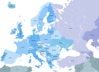 Ana Avrupa nehir ile Avrupa yüksek Detaylı vektör siyasi Haritası
