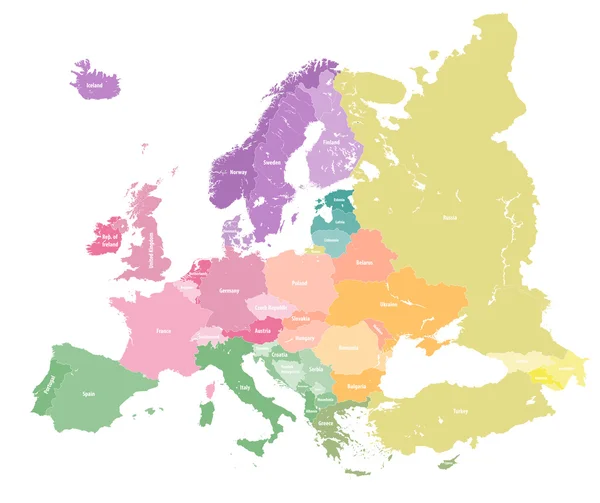 Mapa político colorido europeu . —  Vetores de Stock