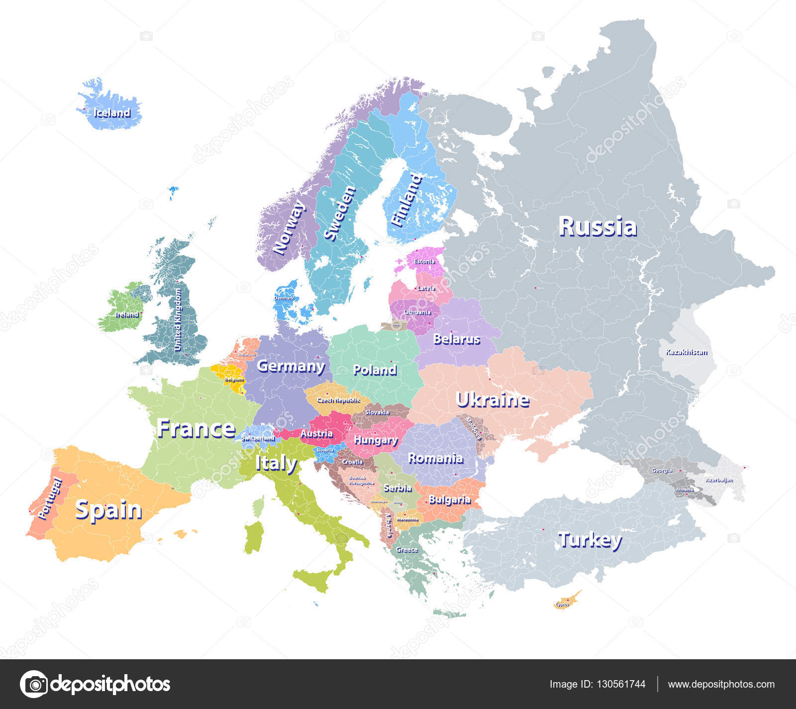 有国家边界的欧洲地图。欧洲地图孤立在白色背景。欧洲空白地图。矢量图插画图片素材_ID:412220664-Veer图库