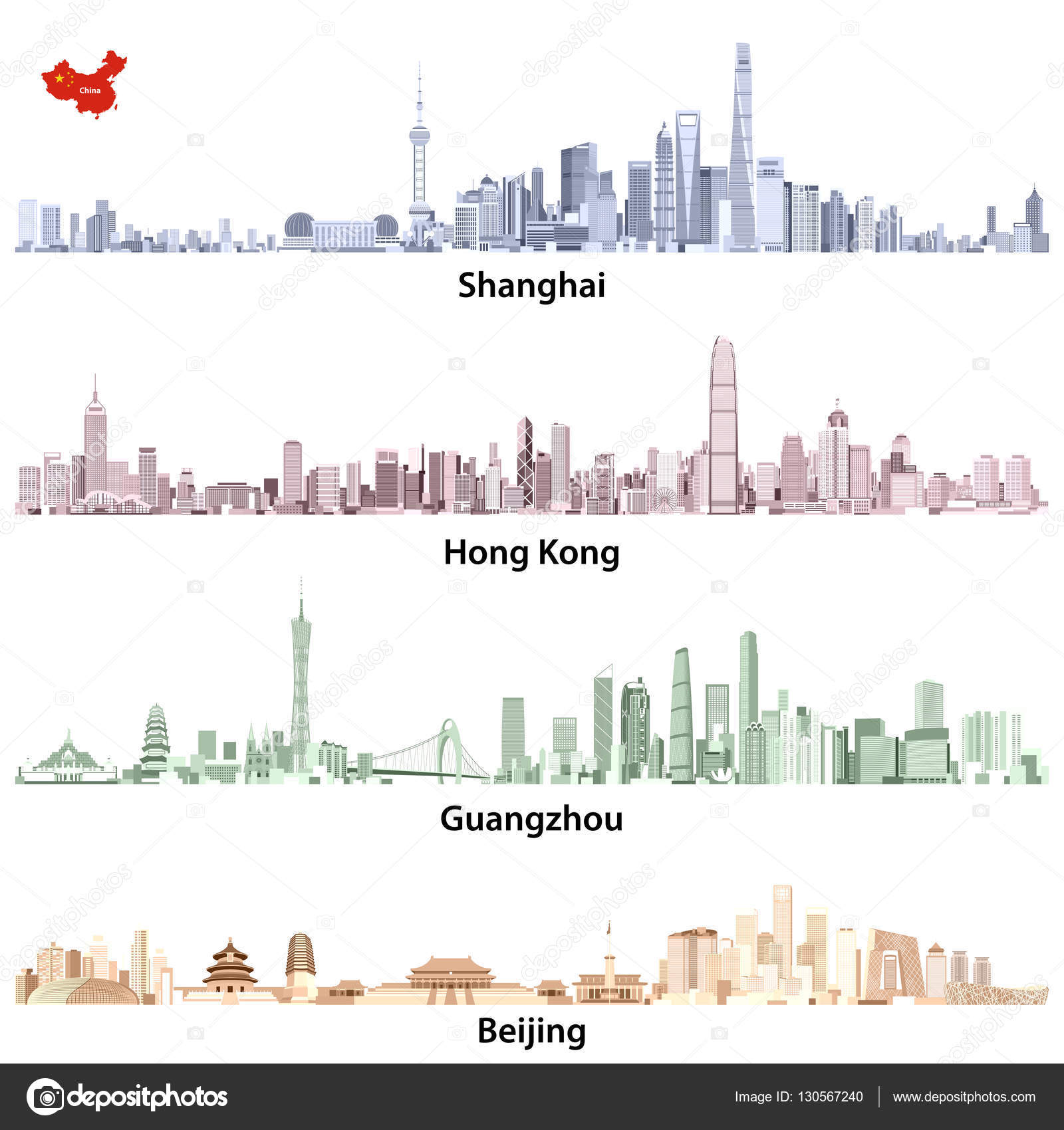 上海 香港 広州 北京のスカイラインの抽象的なイラスト ストックベクター C Jktu 21