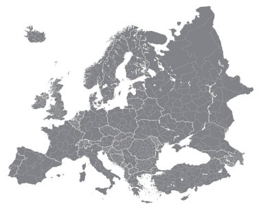 Europe vector high detailed political map with regions borders clipart