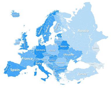 Avrupa vektör yüksek Detaylı siyasi harita bölgeleri sınırları ile