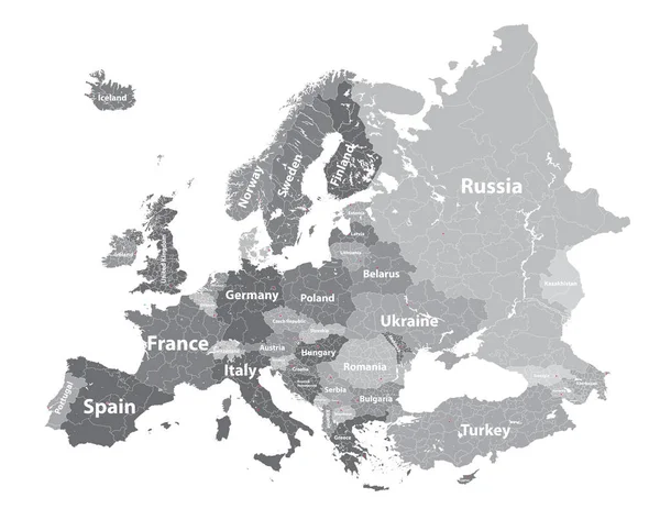 Vektor vysoké podrobné politická mapa Evropy s hranicemi regionů — Stockový vektor