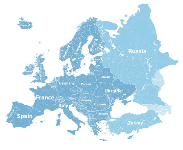 Europa vetorial mapa político detalhado com fronteiras regionais — Vetor de Stock