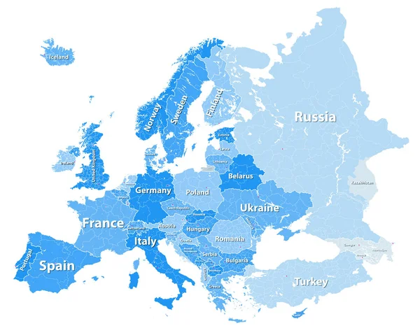 Europy wektor wysoki Szczegółowa mapa polityczna z granic regionów — Wektor stockowy