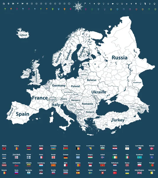 Europa vettoriale mappa politica dettagliata con confini regionali — Vettoriale Stock