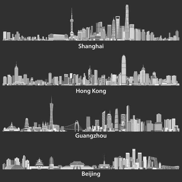 Illustrazioni astratte degli skyline di Shanghai, Hong Kong, Guangzhou e Pechino — Vettoriale Stock