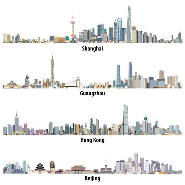 Streszczenie ilustracje z Shanghai, Hong Kong, Guangzhou i Pekinie sylwetki na tle nieba — Wektor stockowy