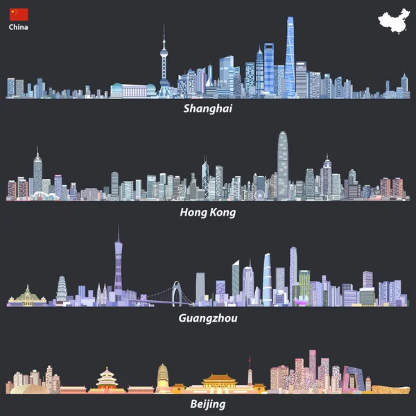 Abstrakta illustrationer av Shanghai, Beijing, Hong Kong och Guangzhou horisonter — Stock vektor