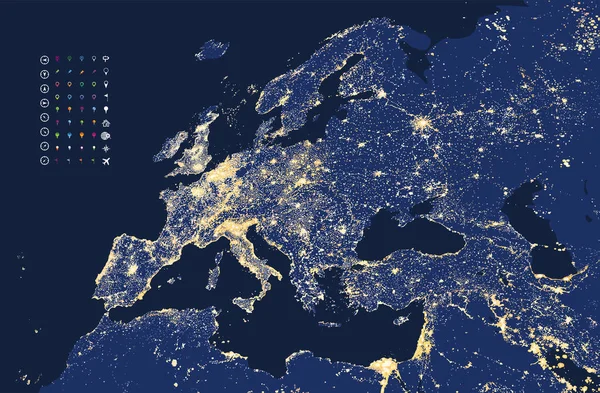 Ilustrace, mapy Evropy city a komunikace světla — Stockový vektor