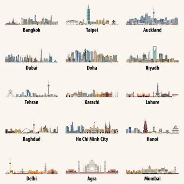 Asya şehir silueti vektör çizimleri