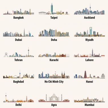 vector illustrations of asian city skylines