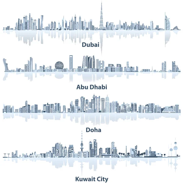 Abstract vectorillustraties van Dubai, Abu Dhabi, Doha en Koeweit stad skylines — Stockvector