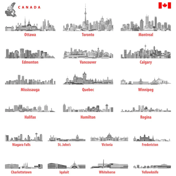 Vector illustration of Canadian city skylines in black and white tints color palette — Stock Vector
