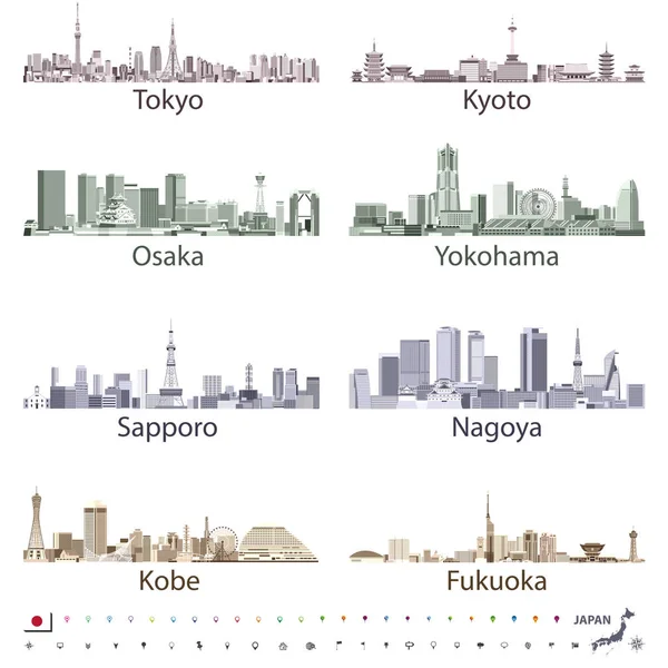 Japonais ville skylines dans des palettes de couleurs vives — Image vectorielle