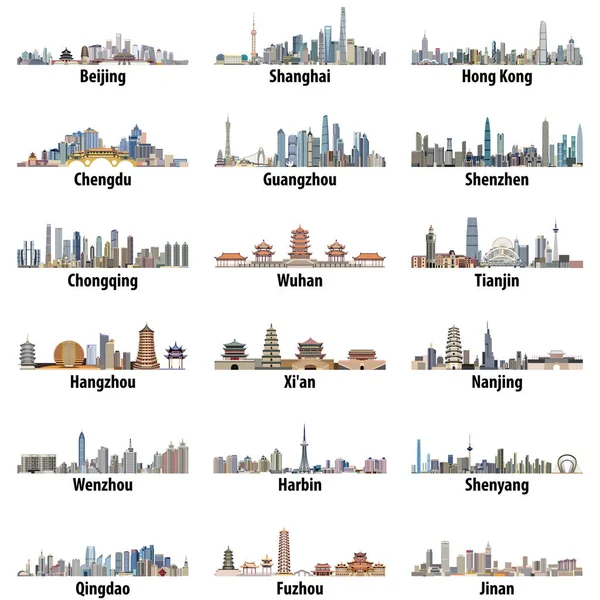 Vector hög detaljerad uppsättning kinesiska största städernas horisonter isolerad på vit bakgrund — Stock vektor