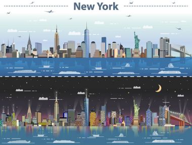 New York vektör soyut çizim, gece ve gündüz