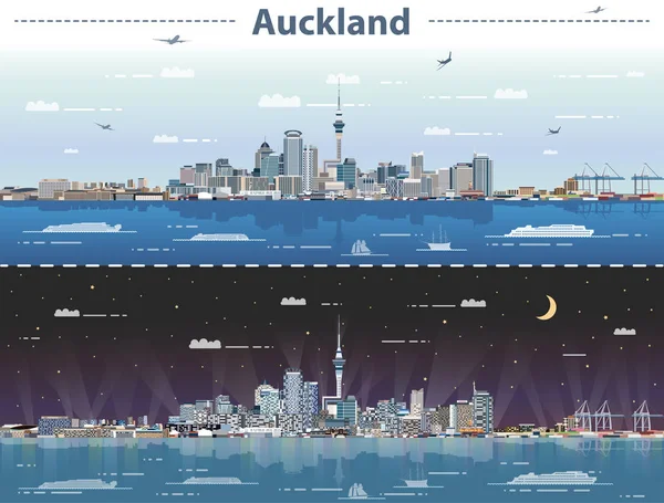 Illustration vectorielle d'Auckland jour et nuit — Image vectorielle