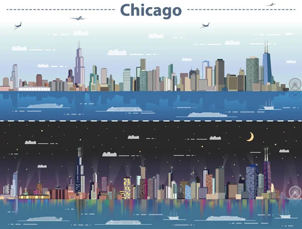 Ilustração vetorial de Chicago de dia e de noite —  Vetores de Stock