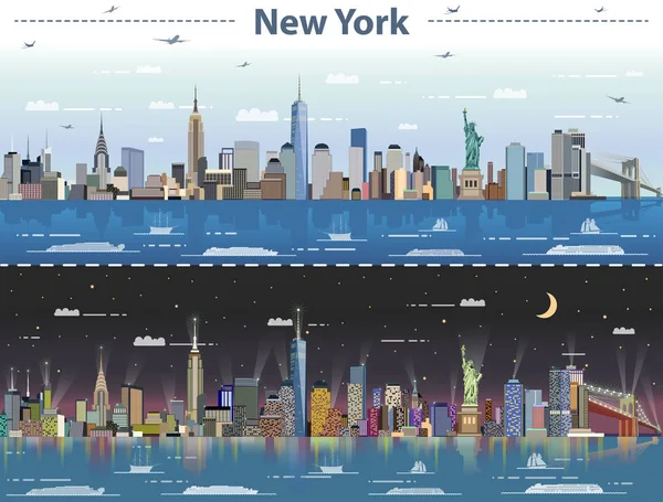 Abstraktní vektorové ilustrace z New Yorku ve dne i v noci — Stockový vektor